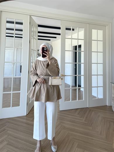 Bağlamalı Poplin Gömlek Vizon