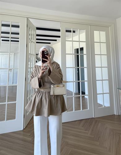 Bağlamalı Poplin Gömlek Vizon