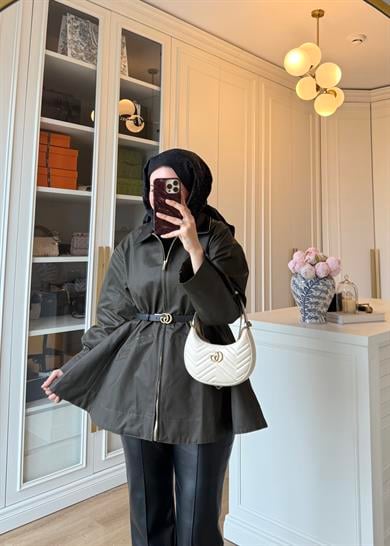 Barbour Bel Detaylı Trenç Haki