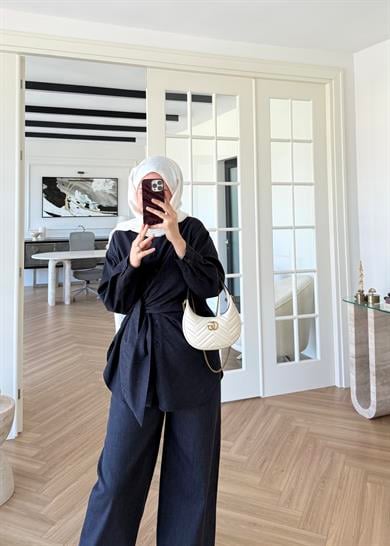 Belden Geniş Kemer Detaylı Denim Takım 