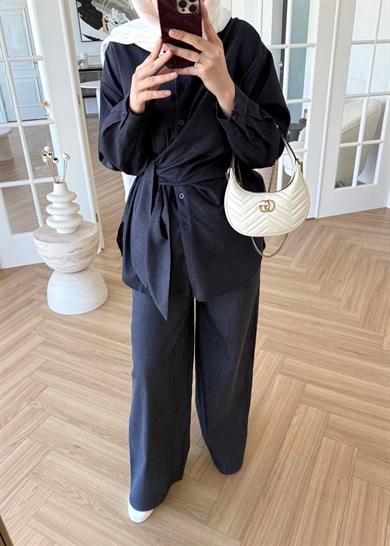 Belden Geniş Kemer Detaylı Denim Takım 