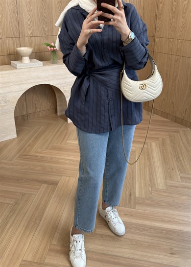 Beli Lastikli Havuç Jean Açık Mavi