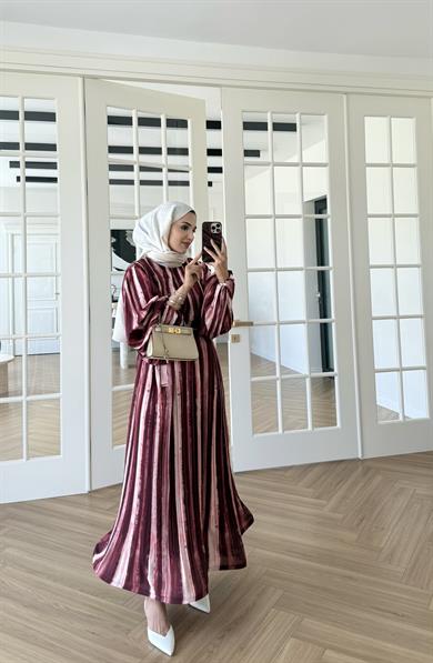 Bernadette Piliseli Grenli Elbise Bordo