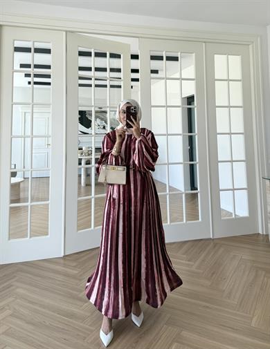 Bernadette Piliseli Grenli Elbise Bordo