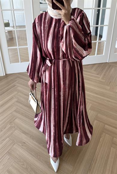 Bernadette Piliseli Grenli Elbise Bordo