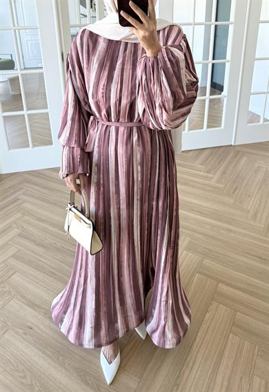 Bernadette Piliseli Grenli Elbise Pembe