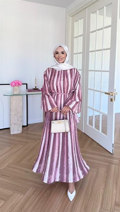 Bernadette Piliseli Grenli Elbise Pembe