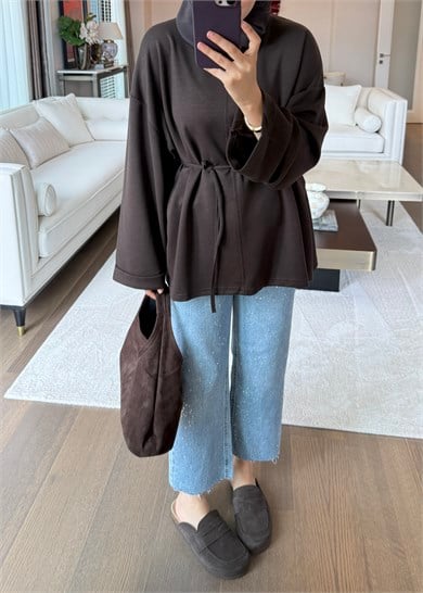 Biye Bağcıklı Sweat Acı Kahve
