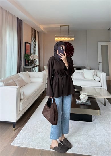 Biye Bağcıklı Sweat Acı Kahve