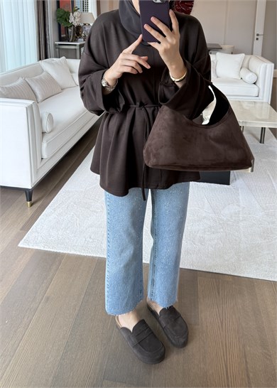 Biye Bağcıklı Sweat Acı Kahve