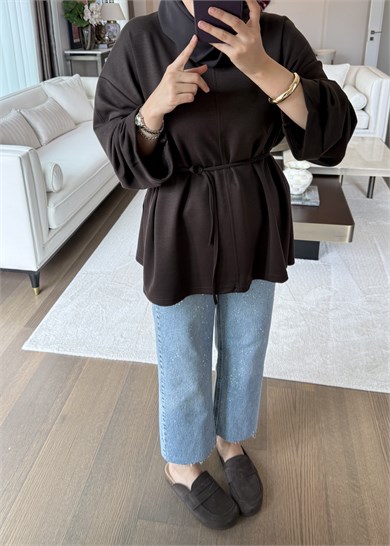 Biye Bağcıklı Sweat Acı Kahve