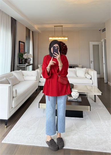 Biye Bağcıklı Sweat Kırmızı