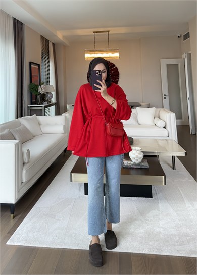 Biye Bağcıklı Sweat Kırmızı