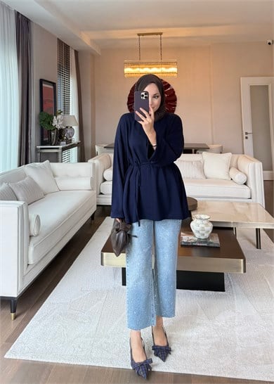 Biye Bağcıklı Sweat Lacivert