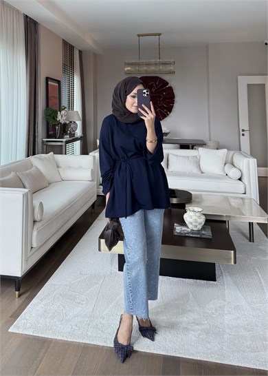 Biye Bağcıklı Sweat Lacivert