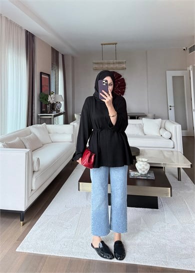 Biye Bağcıklı Sweat Siyah
