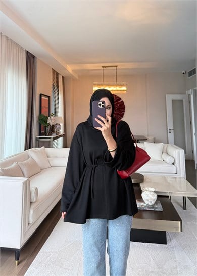 Biye Bağcıklı Sweat Siyah