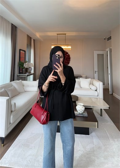 Biye Bağcıklı Sweat Siyah