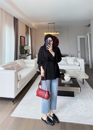 Biye Bağcıklı Sweat Siyah