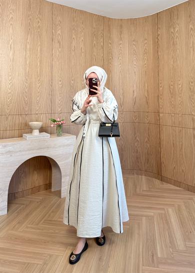 Biyeli Cupra Elbise Ekru