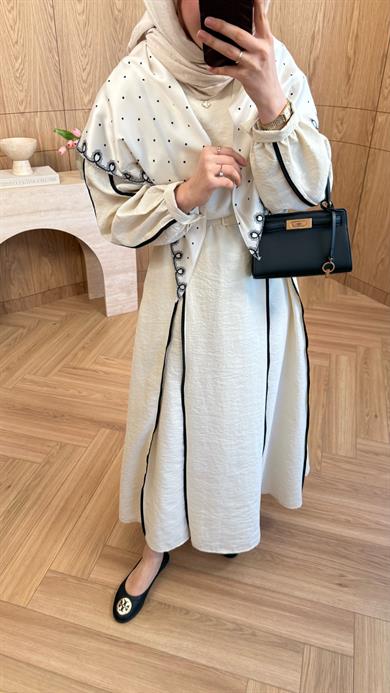 Biyeli Cupra Elbise Ekru