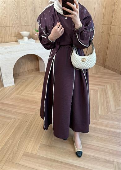 Biyeli Cupra Elbise Mürdüm