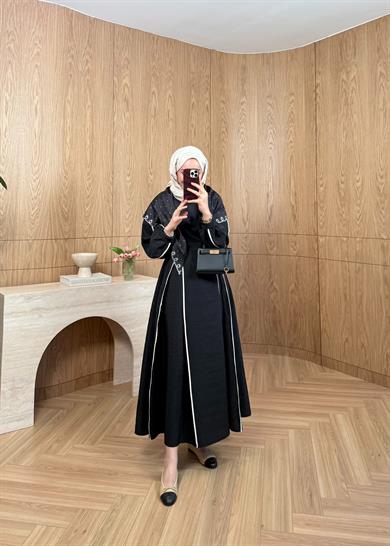 Biyeli Cupra Elbise Siyah