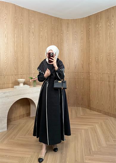 Biyeli Cupra Elbise Siyah