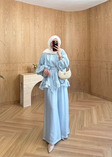 Bloom İşlemeli Takım Bebe Mavi