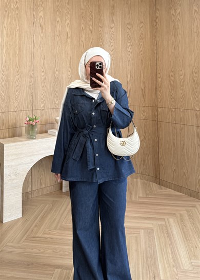 Bluey Kemerli Denim Takım Lacivert