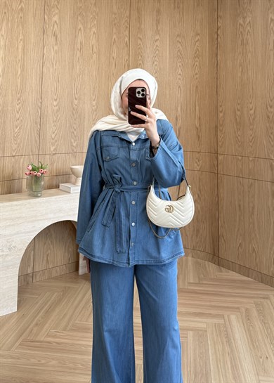 Bluey Kemerli Denim Takım Mavi