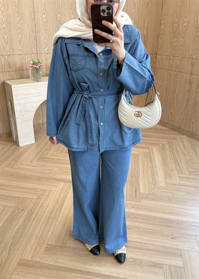 Bluey Kemerli Denim Takım Mavi