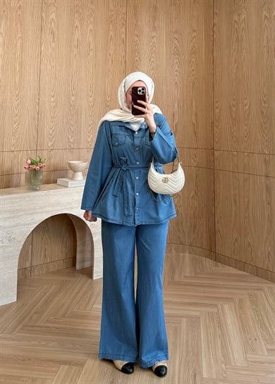 Bluey Kemerli Denim Takım Mavi
