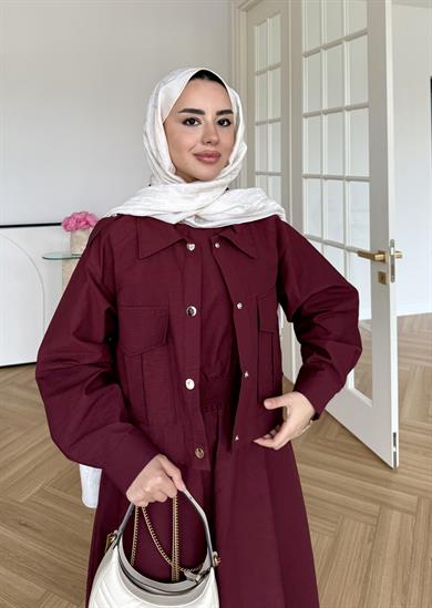 Bomber Ceketli Elbise Bordo