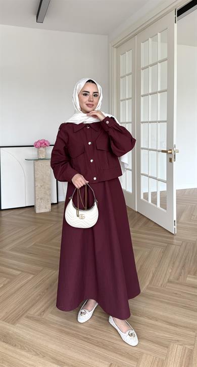 Bomber Ceketli Elbise Bordo