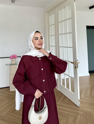 Bomber Ceketli Elbise Bordo