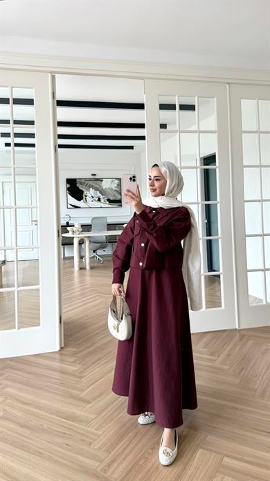 Bomber Ceketli Elbise Bordo