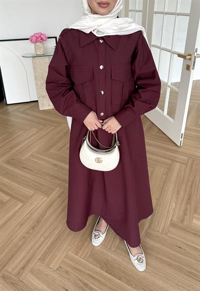 Bomber Ceketli Elbise Bordo