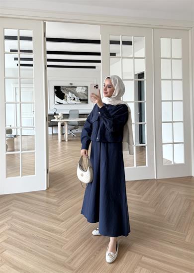 Bomber Ceketli Elbise Lacivert