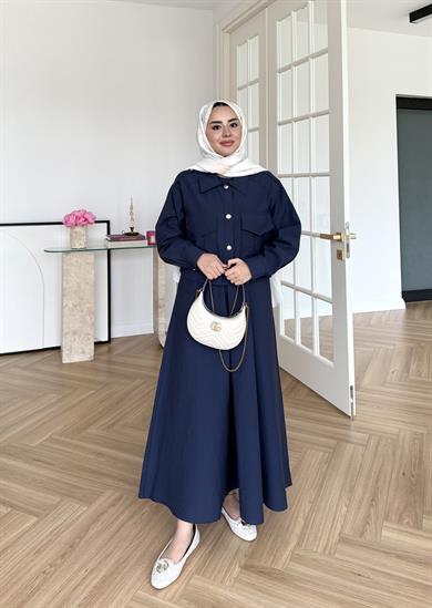 Bomber Ceketli Elbise Lacivert