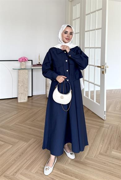 Bomber Ceketli Elbise Lacivert