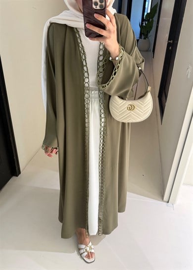 Brode Nakışlı Abaya Haki