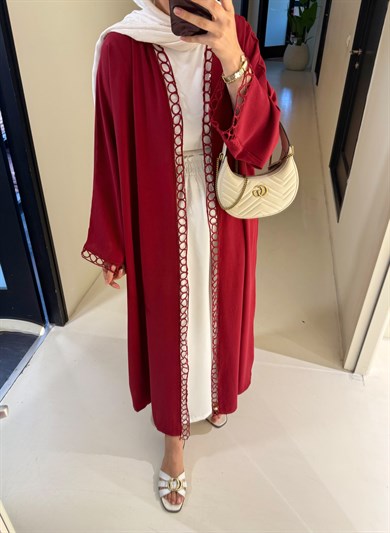 Brode Nakışlı Abaya Mürdüm 