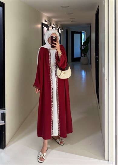 Brode Nakışlı Abaya Mürdüm 