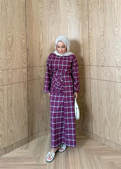 Büzgülü Ekose Etekli Takım Mürdüm