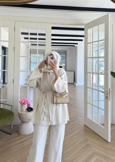 Çift Düğmeli Keten Takım Taş