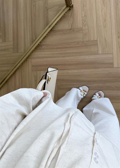 Çift Düğmeli Keten Takım Taş