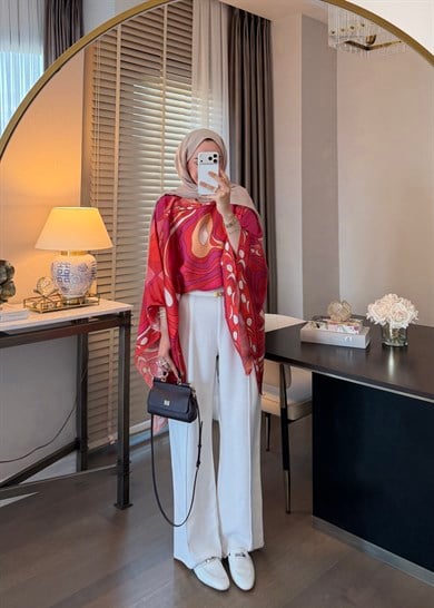 Çımalı Dikişli Palazzo  Krep Pantolon  Ekru