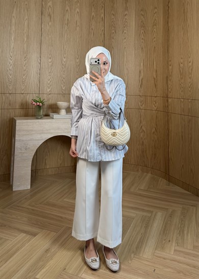 Çizgili Bağlamalı Gömlek Gri