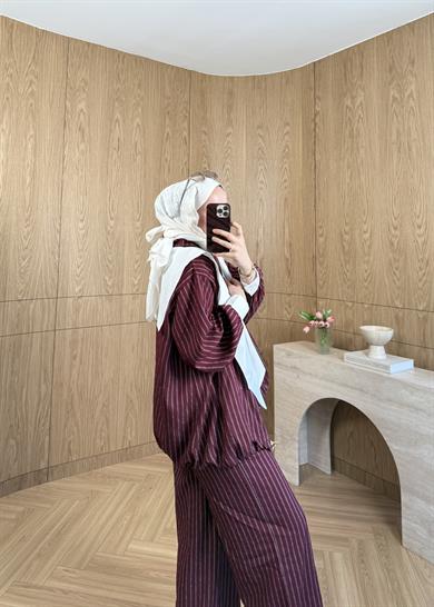 Çizgili Bomber Modal Takım Bordo